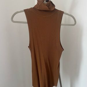 Brown sleeveless high neck top